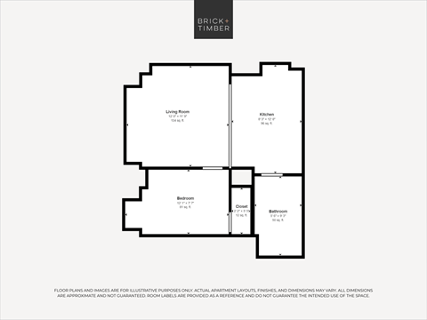 Floor plan for 1 bed, 1 bath, 385 sqft
